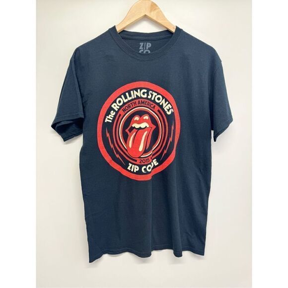 Zip Code Graphic Rolling Stones Tee Medium Black 100% Cotton Short Sleeve 2015 - Picture 1 of 7